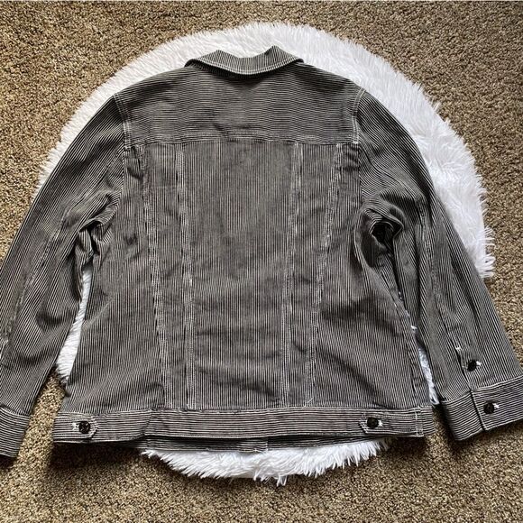 Chicos Striped Jean Jacket Button Front Black White Womens Size XL - Picture 2 of 16